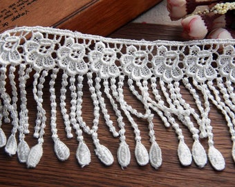 Quastenbesatz,Spitzenfransen,10cm 3,9in,Ethnokostüm,Stickerei Vorhänge Spitze Schwarz Off White Spitzenfransen Quastenbesatz LXG915