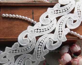 Guipure Galons Dentelle Brodée 2.5" Rubans en Coton Broderie Anglaise Blanc Cassé Cotton Double Edge Embroidery Lace Trims