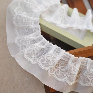 White,Black Double layers chiffon pleat,ruffled lace trim,Pleated sleeves trims,6cm 2.3" wide,DIY sewing trims,by the yard x1yrd BYDC025