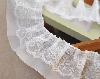 White,Black Double layers chiffon pleat,ruffled lace trim,Pleated sleeves trims,6cm 2.3" wide,DIY sewing trims,by the yard x1yrd BYDC025
