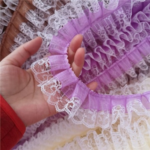 On Sale 30% off pleated lace trims,ruffled chiffon trims,lace pleat,ruffles,for doll making skirt hem DIY costume 4.5cm 1.7" x1 yard BYDC021