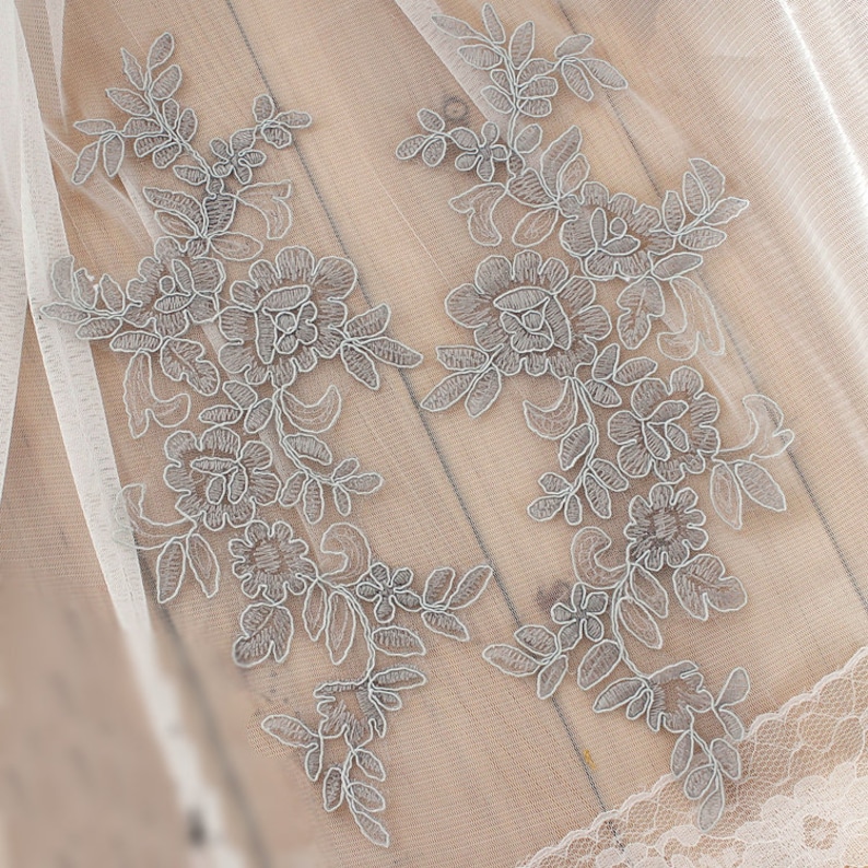 Appliqués en Dentelle DIY Venise Appliqués Alençon Guipure Appliqués Patch à Coudre Robe de Mariage Alencon Lace Appliques Patches LL179W Gray