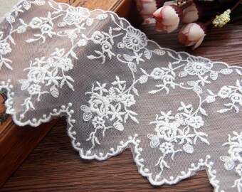 2 yards Rubans à broder galons fleuris dentelle brodé 11cm 4.3" Blanc cassé Floral embroidery lace trims costume ribbons notions LXG932