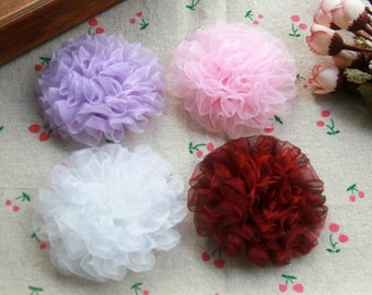 3x Handmade Baby Hair Flowers 3inches wide Wedding Accessories Flowers Fluffy Tulle Flower Appliques Ball Gown Flower Bridal Brooch Flowers