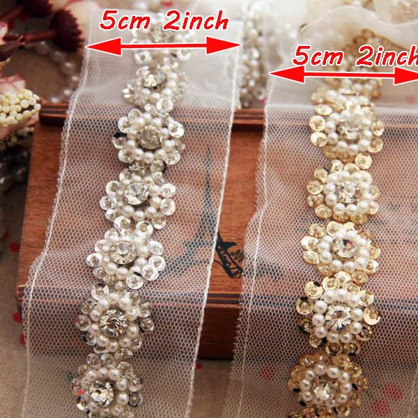 2inch Ceinture de strass Ruban de strass pour robe de mariage DIY accessoire ceinture du voiles Argenté Doré Sequins bridal sash SR0103