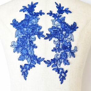 Appliqués en Dentelle DIY Venise Appliqués Alençon Guipure Appliqués Patch à Coudre Robe de Mariage Alencon Lace Appliques Patches LL179W Blue