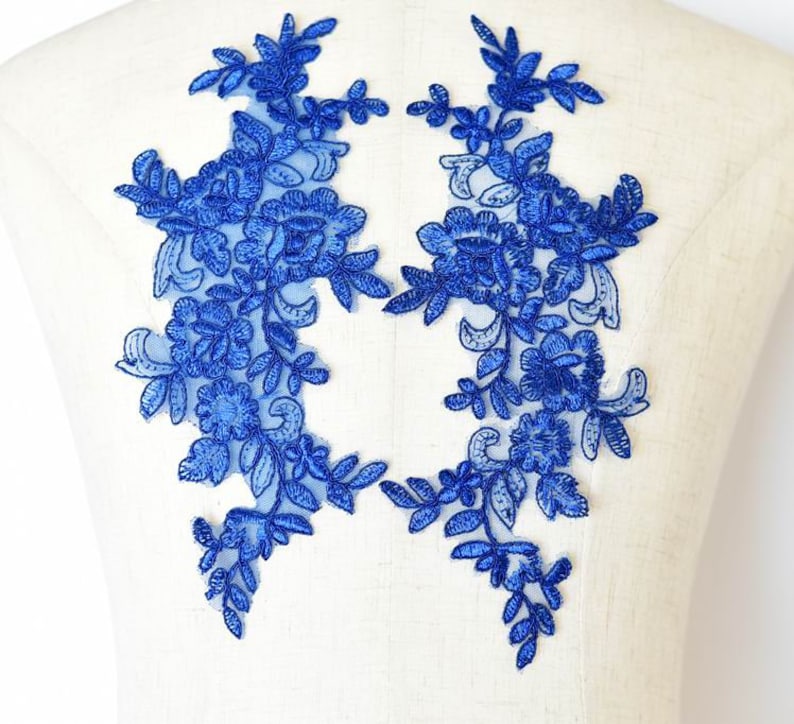 Appliqués en Dentelle DIY Venise Appliqués Alençon Guipure Appliqués Patch à Coudre Robe de Mariage Alencon Lace Appliques Patches LL179W Blue