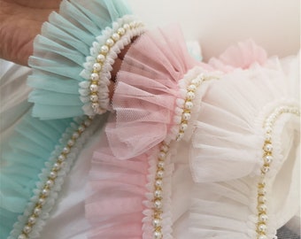 NEW Pleated Trims,Soft Mesh Ruffle Trims,Beaded Lace Trims,multi colors,Lolita Lace Ruffles,6cm 2.3" wide,Pleat Trim,by the meter BYDC278