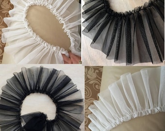 Off white&Black,pleated trims,ruffled mesh,17cm 6.7" wide,soft mesh trims,lace by the meter,for dress making,costume BLACK WHITE x1m BYDC063