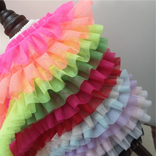 Good quality double layer soft mesh tulle lace ruffles,multi colors,Ruffled trims,5cm wide,pleated lace,lace ruffles,drop ship BYDC291