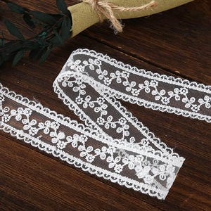 5 yards Galons Dentelle Brodée Tulle Venise Broderie Anglaise 3.5cm Blanc Double Edge Embroidery Lace Trims