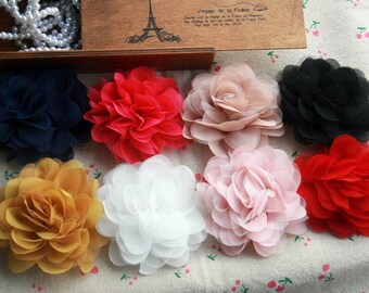 2x Wedding Flowers 120D Chiffon Brooches Flowers 10cm 3.9",Hair Flowers,Baby Flower Headpiece,Prom,Lyrical dance,party hair accessories