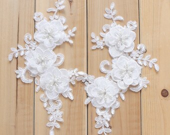 Sequins Beaded Appliques Alencon Lace Appliques Venise Venice Appliques Embroidered Lace Appliques Bridal Dress Patches Headpiece LL334