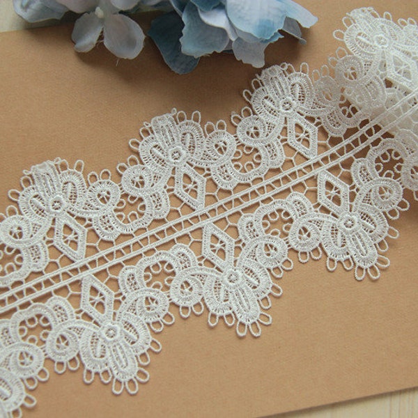 Blanc Cassé 10cm 3.9" Guipure Galons Dentelle double bord Rubans œillet Brodée Fleuris Eyelet Lace Guipure Lace Trims LXGC26