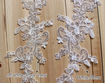 Appliqués avec Paillettes Alençon Appliqués en Dentelle à Coudre Venise Appliqués Patch Sequins Alencon Lace Appliques Gown Patches LL155