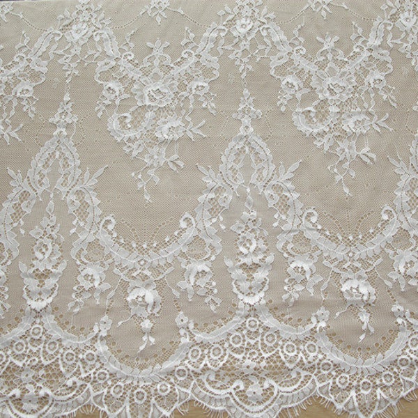 3m Tissus Brodée Tissus Tulle Venise Brodée Robe de Mariée Rideaux Voilage 1.5m 59" Blanc Cassé Noir Bridal Lace Fabric LXGB87