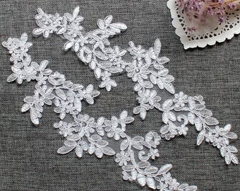 Pair Bridal Dress Patches Headpiece Embroidery Lace Appliques Symmetrical Venice Alencon Lace Appliques Venise Appliques Off-white LL267