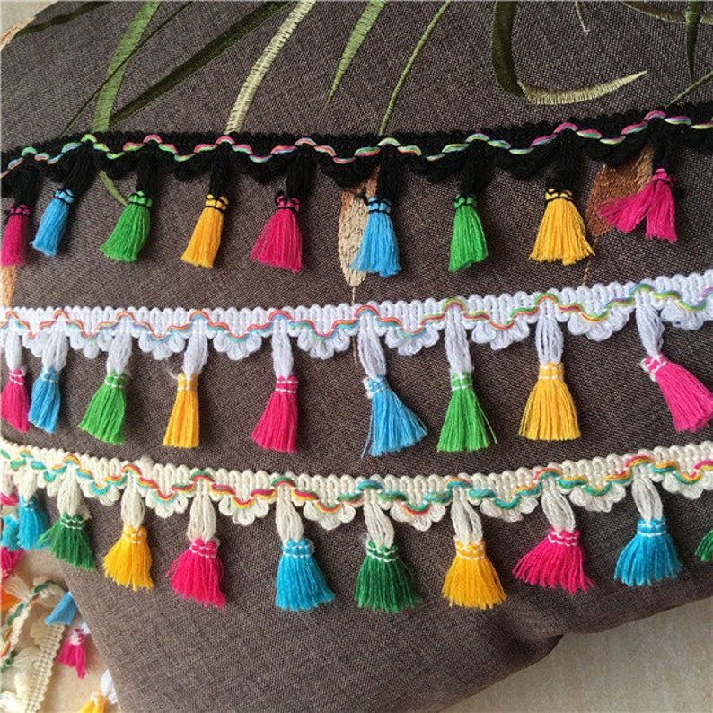 Frange Galons Glands dentelle rubans ethnique tressé 4.5cm 1.8 Braided ethnic tassel fringe ribbons lace trims x1yrd BYDC075 image 1