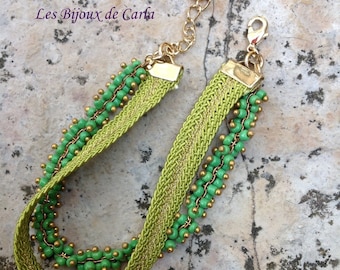 Bracelet with rock beads and metallic braid