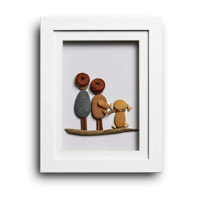 Two people and the dog unique pebble art gift White