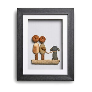 Two people and the dog unique pebble art gift Black