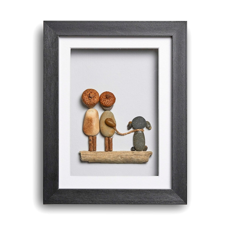 Two people and the dog unique pebble art gift Black