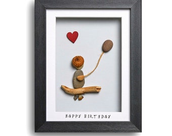 Happy birthday - unique pebble art picture