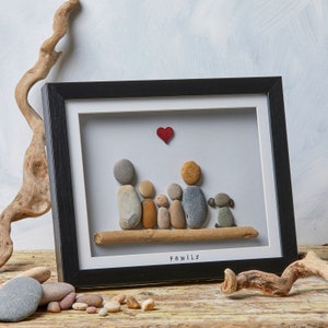 Family of Five (5) and the Dog - Pebble art Picture