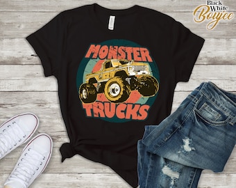 Koszulki Monster Truck dla chłopców, koszulki z grafiką vintage dla kobiet, zasady Monster Truck, prezent dla miłośników dużych samochodów retro, koszulka z ogromnymi samochodami vintage