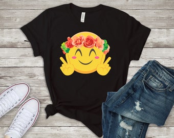 Emoji Shirt/ Flower Crown Emoji Shirt/ Emoji Hippie Shirt/ Awesome Graphic T Shirt/ Emoji Smiley Face Shirt/ Peace Sign Hippie Style Shirt