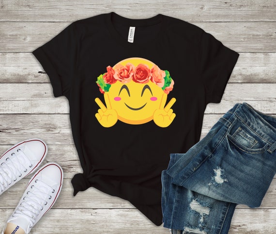 Emoji Shirt/ Flower Crown Emoji Shirt/ Emoji Hippie Shirt/ Awesome Graphic T Shirt/ Emoji Smiley Face Shirt/ Peace Sign Hippie Style Shirt