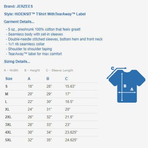 May include: Size chart for a t-shirt with measurements in inches for width, height, and sleeve length. The chart shows sizes from S to 5XL. The chart also includes a diagram of a t-shirt with labels for width, height, and sleeve length.