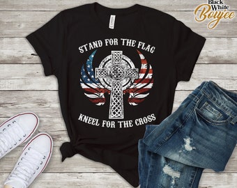 Stand for the Flag Kneel for the Cross  Shirt Veteran Vintage T-Shirt Military Veteran Memorial Day Gifts Christian Patriotic Free Delivery