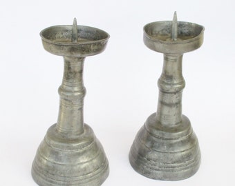 Vintage Portuguese Fecit VCM Porto pair of pewter candle holders. Lighting