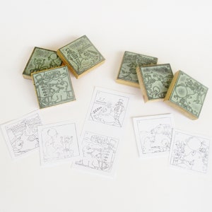 Pack de sellos didácticos vintage portugueses Agatha "La foca perezosa" con caja de cartón original. Timbres didácticos "Le Phoque Paresseux"