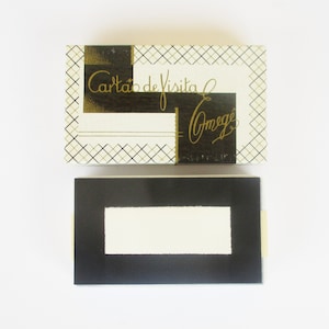 Vintage portugiesische Emega schwarze Kanten leere Visitkarten Pack von 100 mit Box. Briefpapier Sammlerstück. Cartes de visite vierges bords noirs