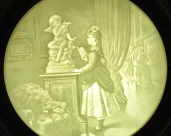 Rare antique 19th century porcelain and wooden lithophane light candle holder. Collectible. Home decor. Lithophane du XIXe siècle bougeoir