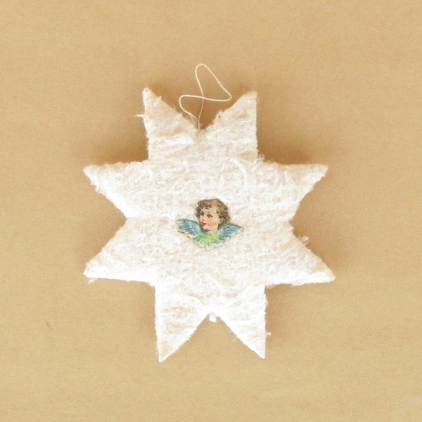 Antique spun cotton Star Angel Face Christmas tree ornament. Christmas tree decoration. Christmas collectible. Ornement d'arbre de Noël