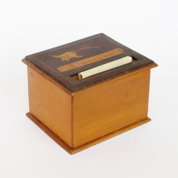 Antique lignum vitae and satinwood wooden cigarette case dispenser. Smoke accessory. Tobacciana collectible. Étui à cigarettes en bois