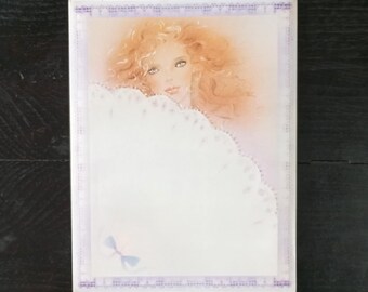 Set de papelería vintage: Sobres y papel de carta "Niña con abanico"