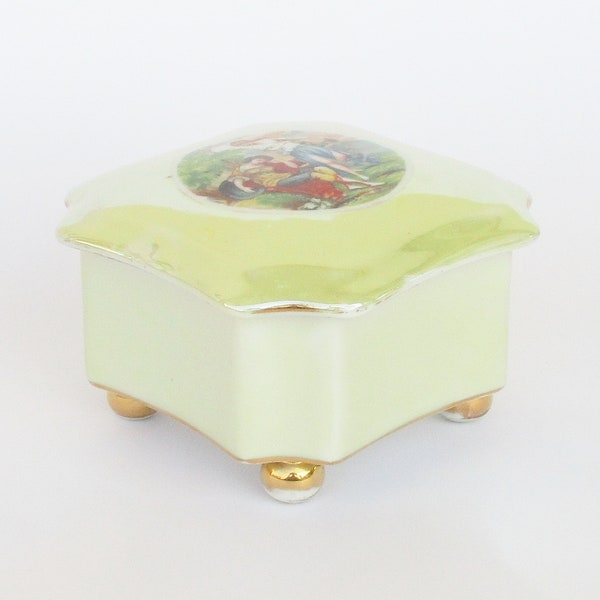 Vintage Portuguese Electro Ceramica Candal octagonal shaped porcelain jewel box, casket, trinket box, storage box. Home decor. Boite bijoux