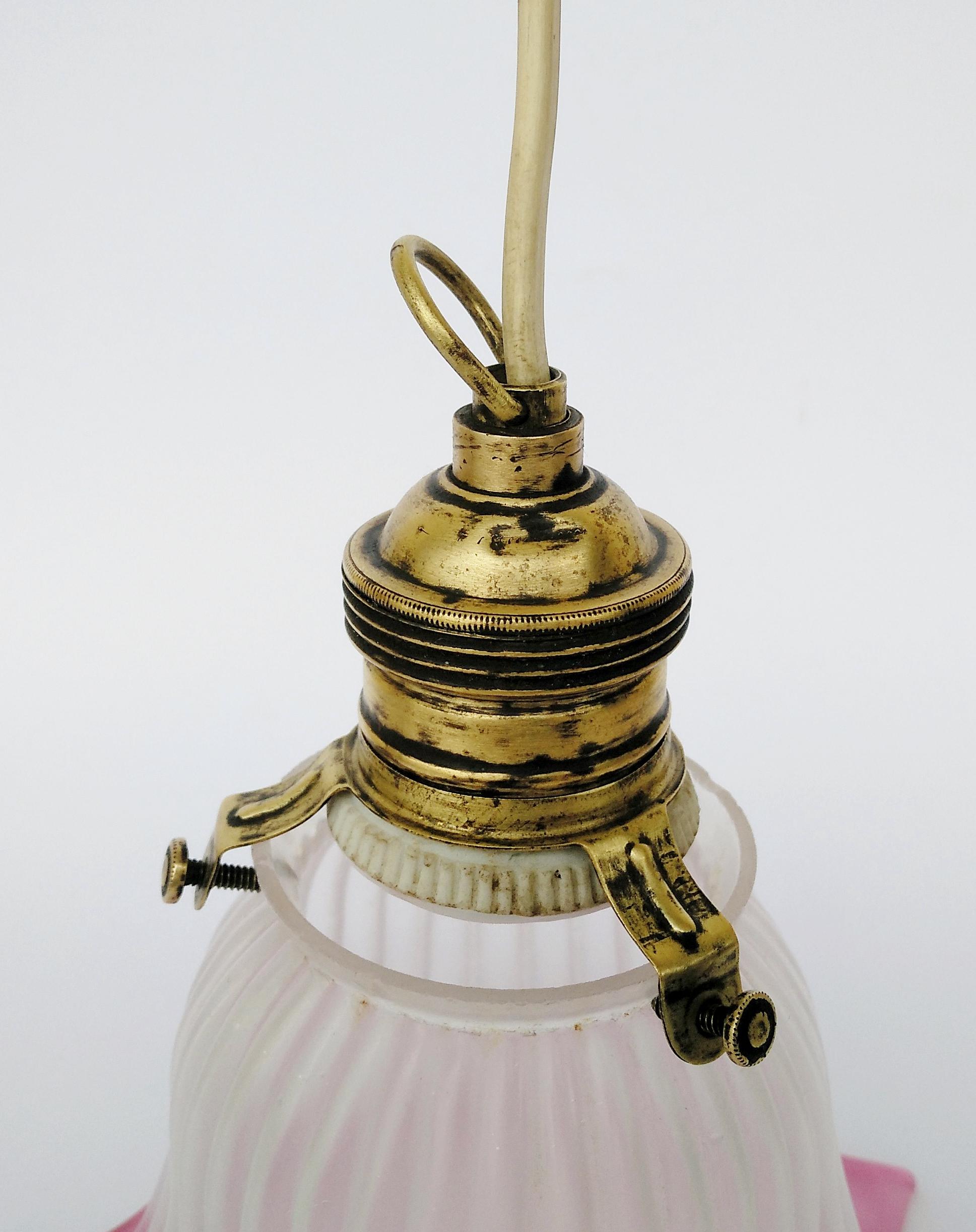 アールデコ フロストガラス 吊り下げライトのガラス① ピンク