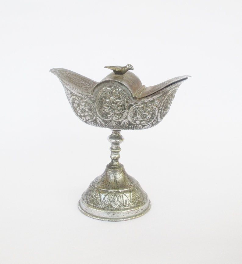 Antique Religious Chromed Brass Altar Incense Vessel Boat Etsy