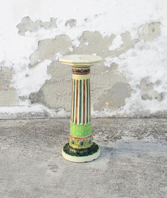 Antique Faience Column Pedestal Stand, Home Decor (25.6'' Height)
