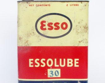 Vintage Esso ESSOLUBE 30 Happy Motoring 2 Liter leere Dose. Petroliana. Sammlerstück. Bidon d'huile moteur