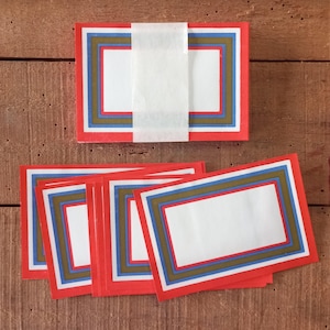 Vintage pack of 50 red edges rectangular big paper labels (unused) stationery collectible lot de 50 étiquettes à bords rouges