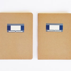 May include: Two brown notebooks with blue and white labels. The labels have the text "LIBROS DE TEXTO" and a symbol.