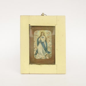 Antique Our Lady of Conception wall mount framed print. Religious. Collectible