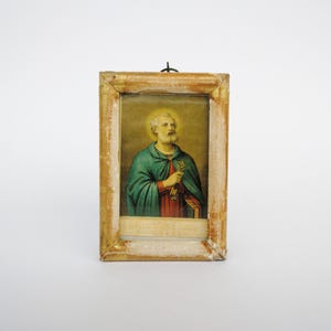 Antique St. Pierre religious small wooden framed print collectible petite estampe religieuse encadrée en bois