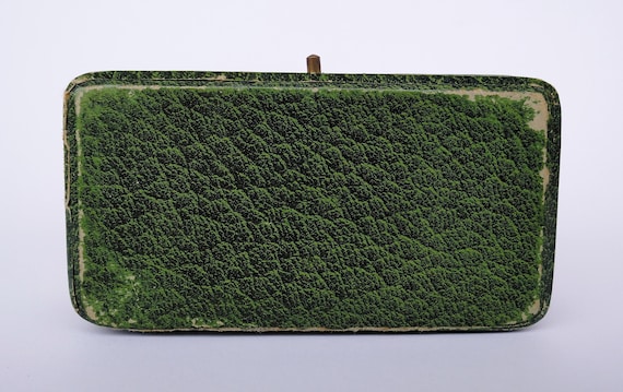 Antique green push button rectangular jewelry cas… - image 6